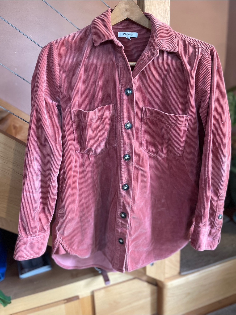 Madewell Corduroy Button-Up Shirt Jacket - Rose